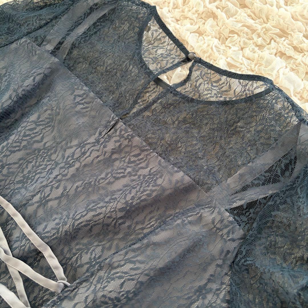 AIMER エメ　ギャザースリーブレースアップドレス　XL LL ブルー 大きい