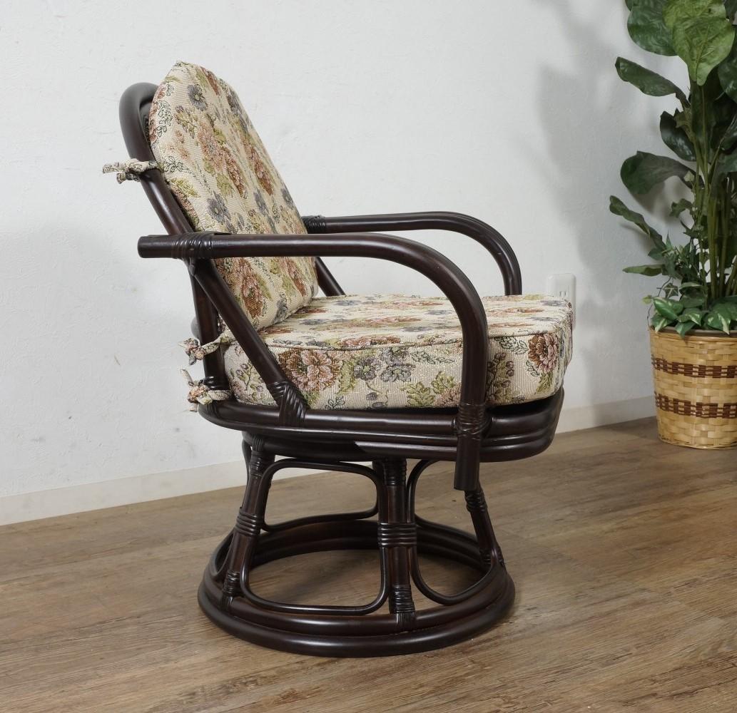 フォロー割【新品 】ラタン 360度回転 座椅子 　ジャガード生地