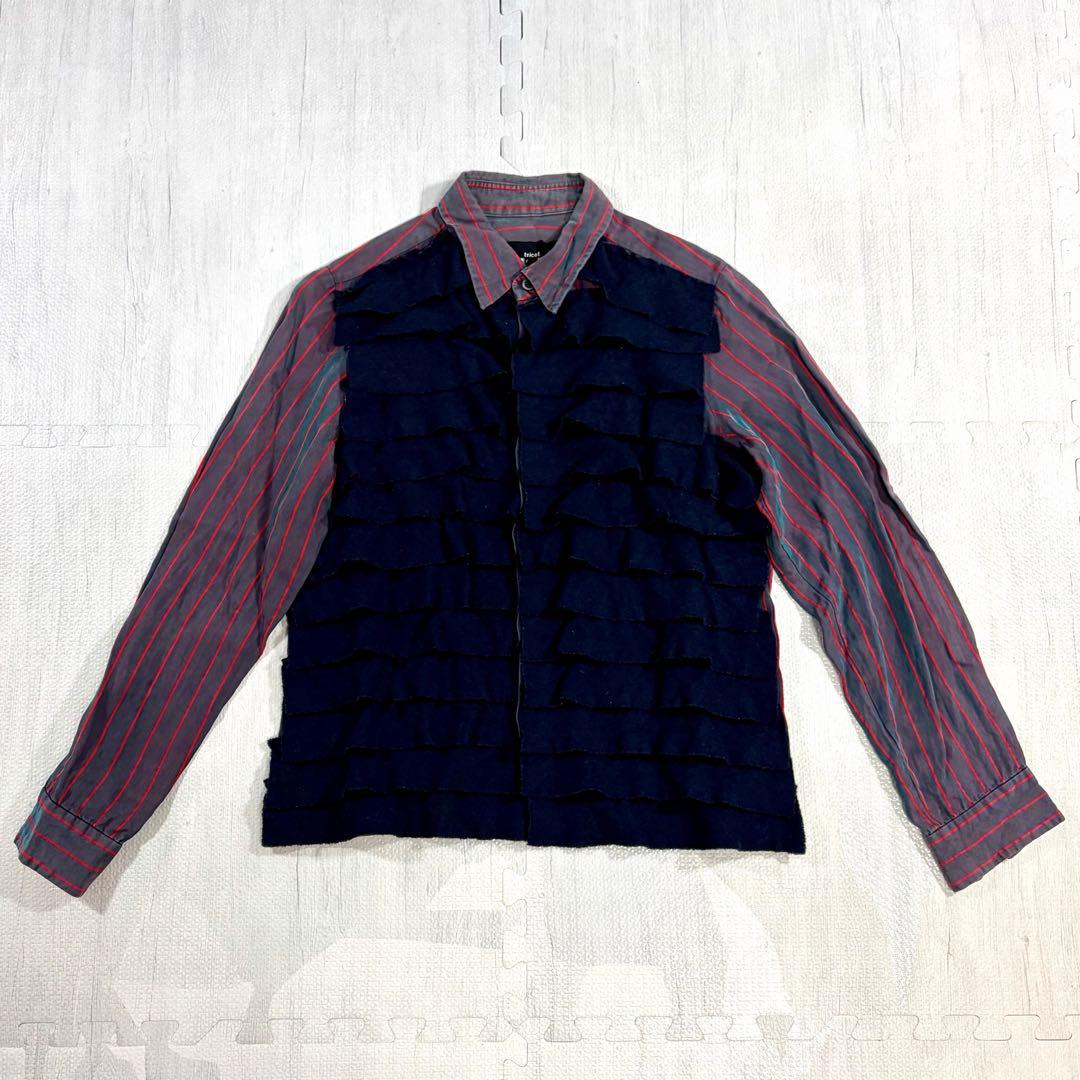 COMME des GARCONS 微蛍光ストライプ 長袖ブラウス フリル