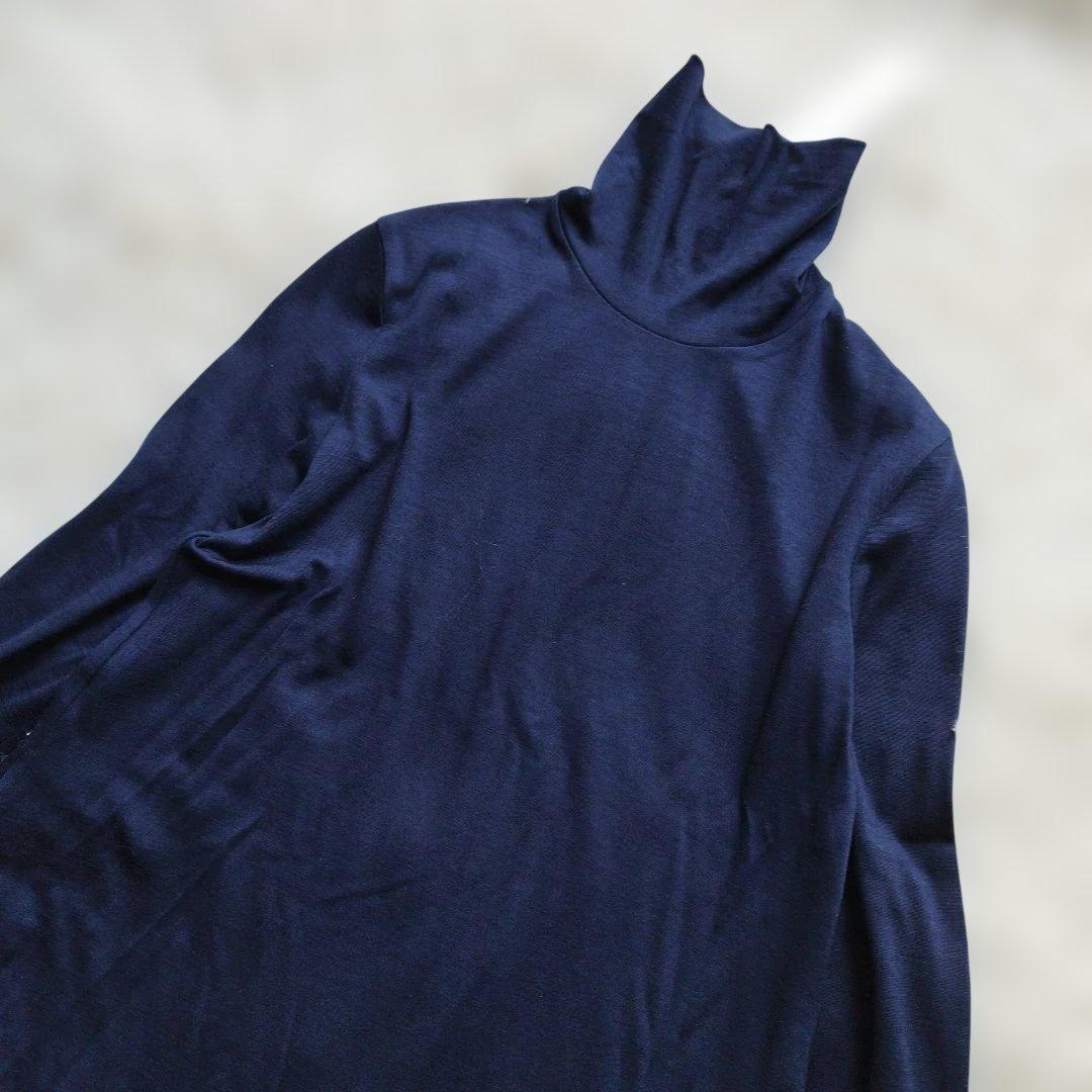 24年♡タグ付✨ベイジ 洗える CALDANA タートルネックロングドレス 紺