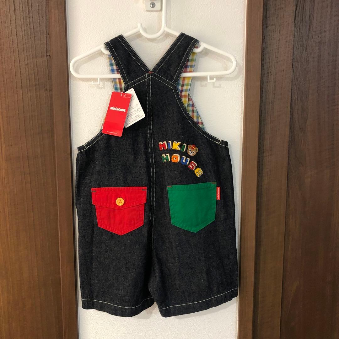 ミキハウス☆新品タグ付きデニムオーバーオール プッチー君☆豪華刺繍☆Bスタンプ