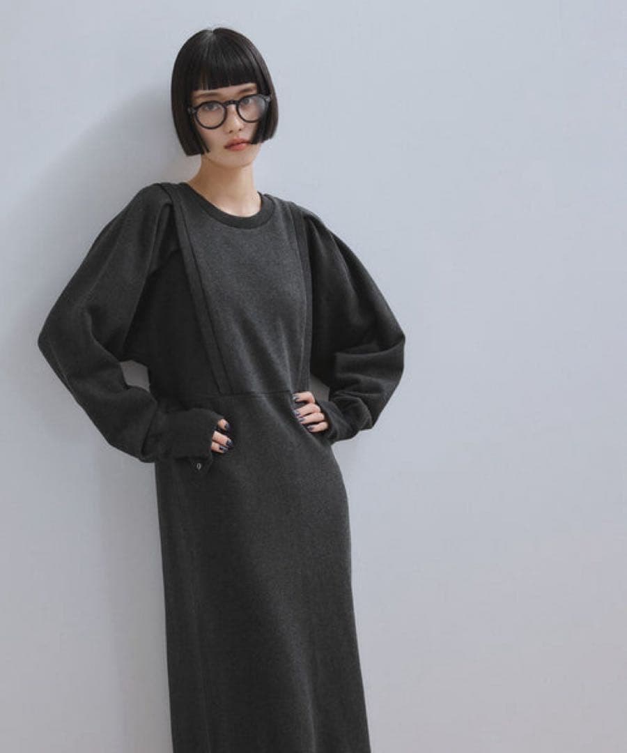 ADAM ET ROPÉ バルーンスリーブスウェットワンピース　チャコール F