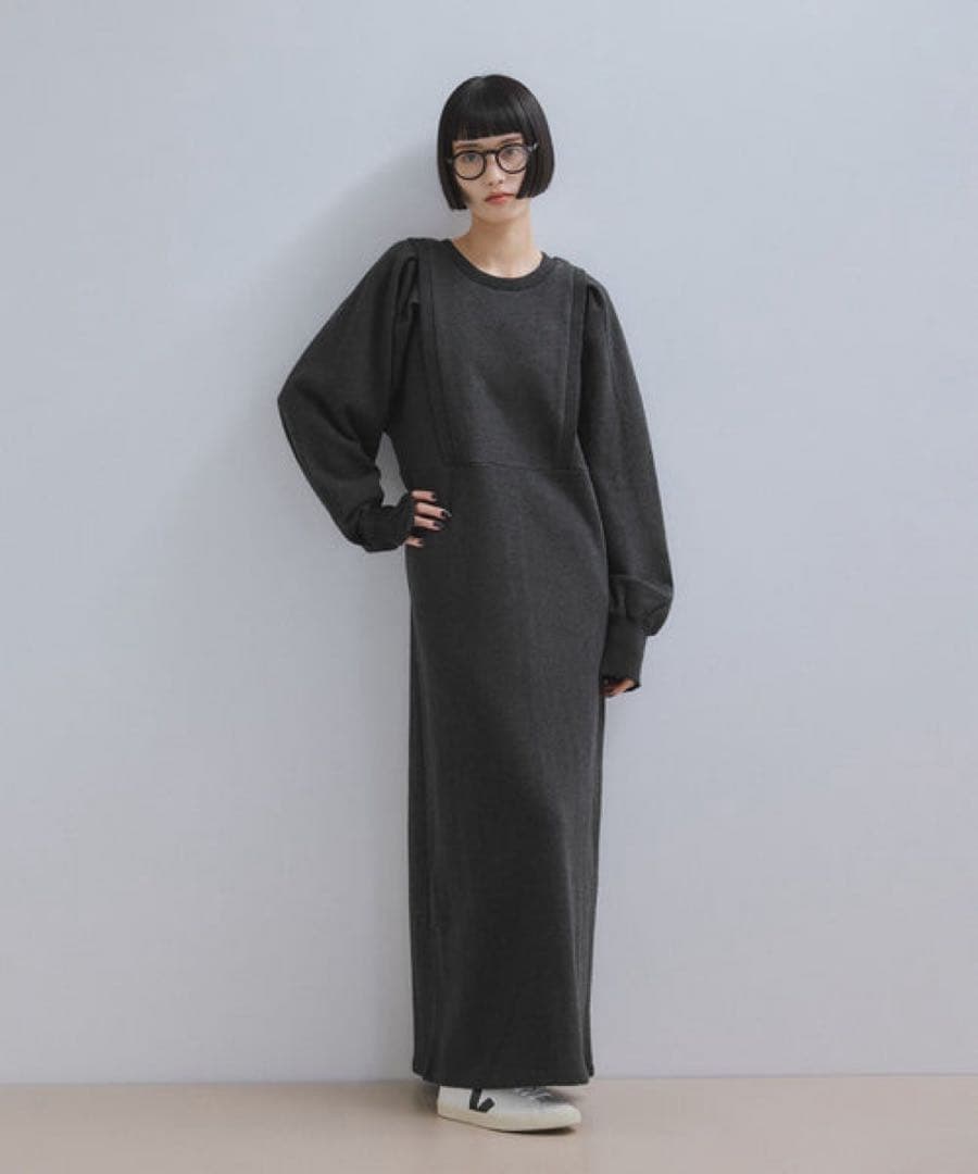 ADAM ET ROPÉ バルーンスリーブスウェットワンピース　チャコール F