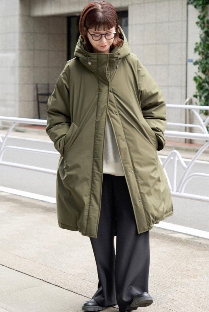 完売 新品 Spick and Span 撥水フーデッドダウンコート カーキ