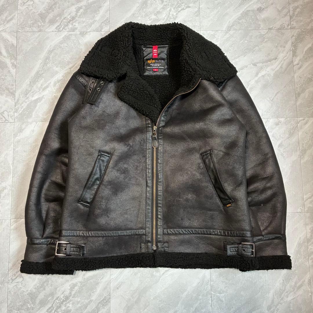 【ALPHA】アルファ B-3 フェイクムートン フライトジャケット 黒 XL