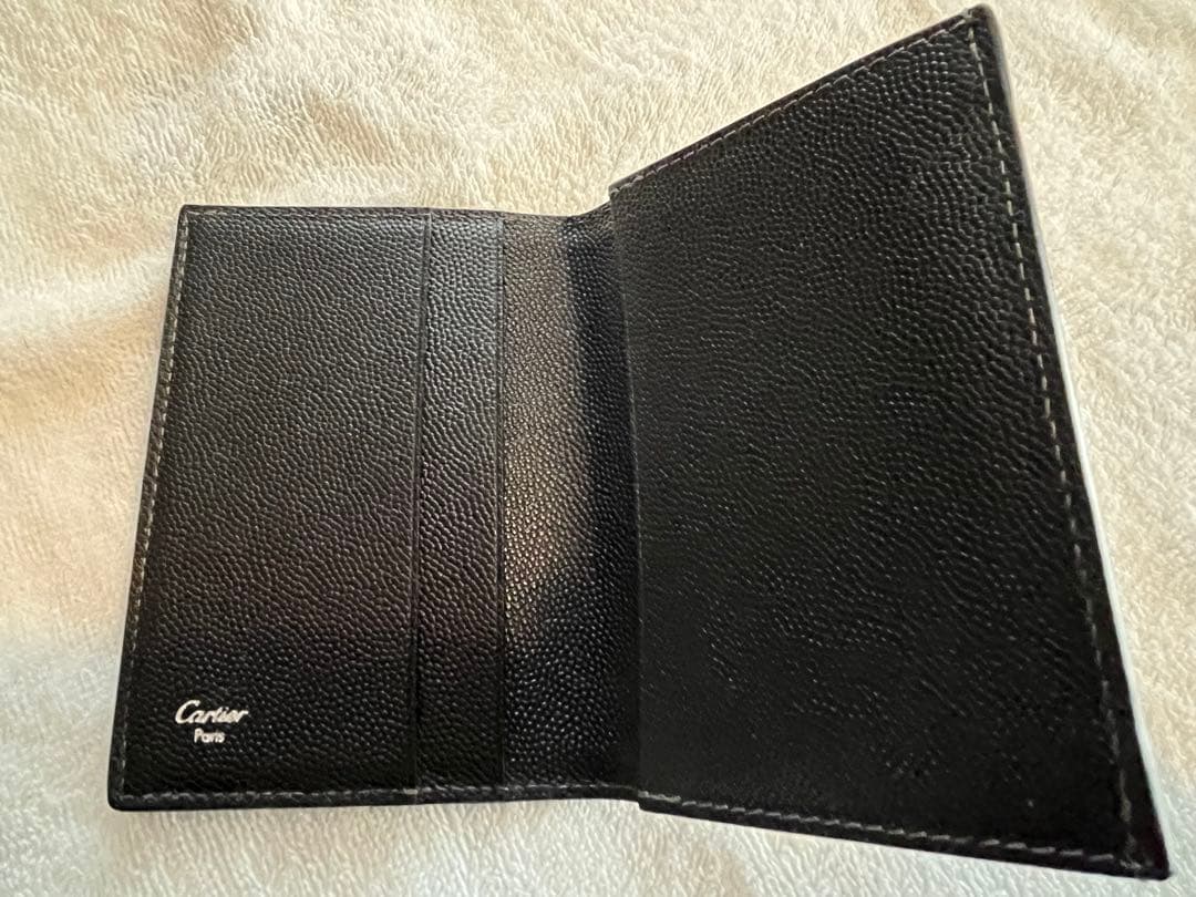【美品】カルティエ カードケース 名刺入れ　ブラックレザー シルバー金具
