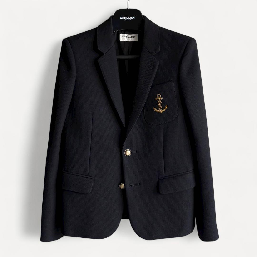 美品 SAINT LAURENT アンカーロゴ刺繍 テーラードジャケッ F38