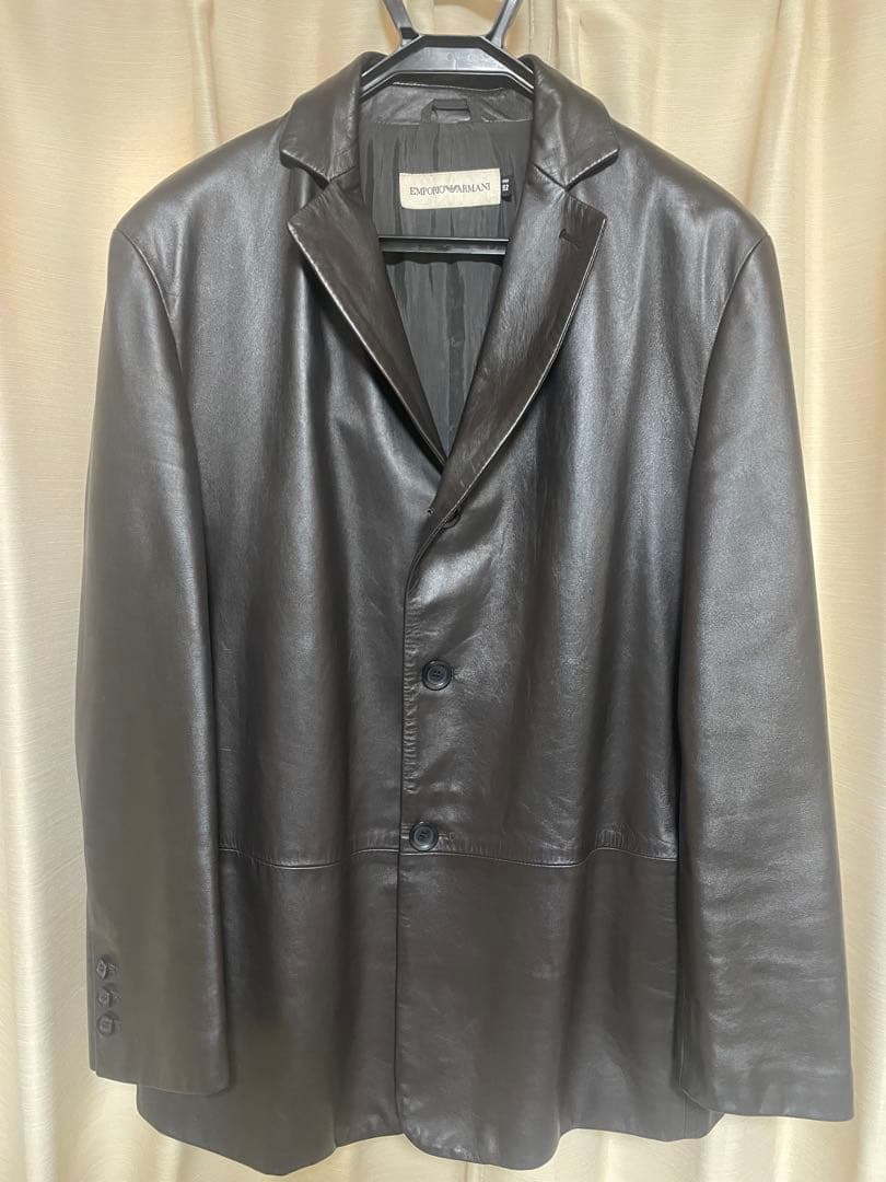 EMPORIO ARMANI 本革 ラムレザー テーラードジャケット 黒 52