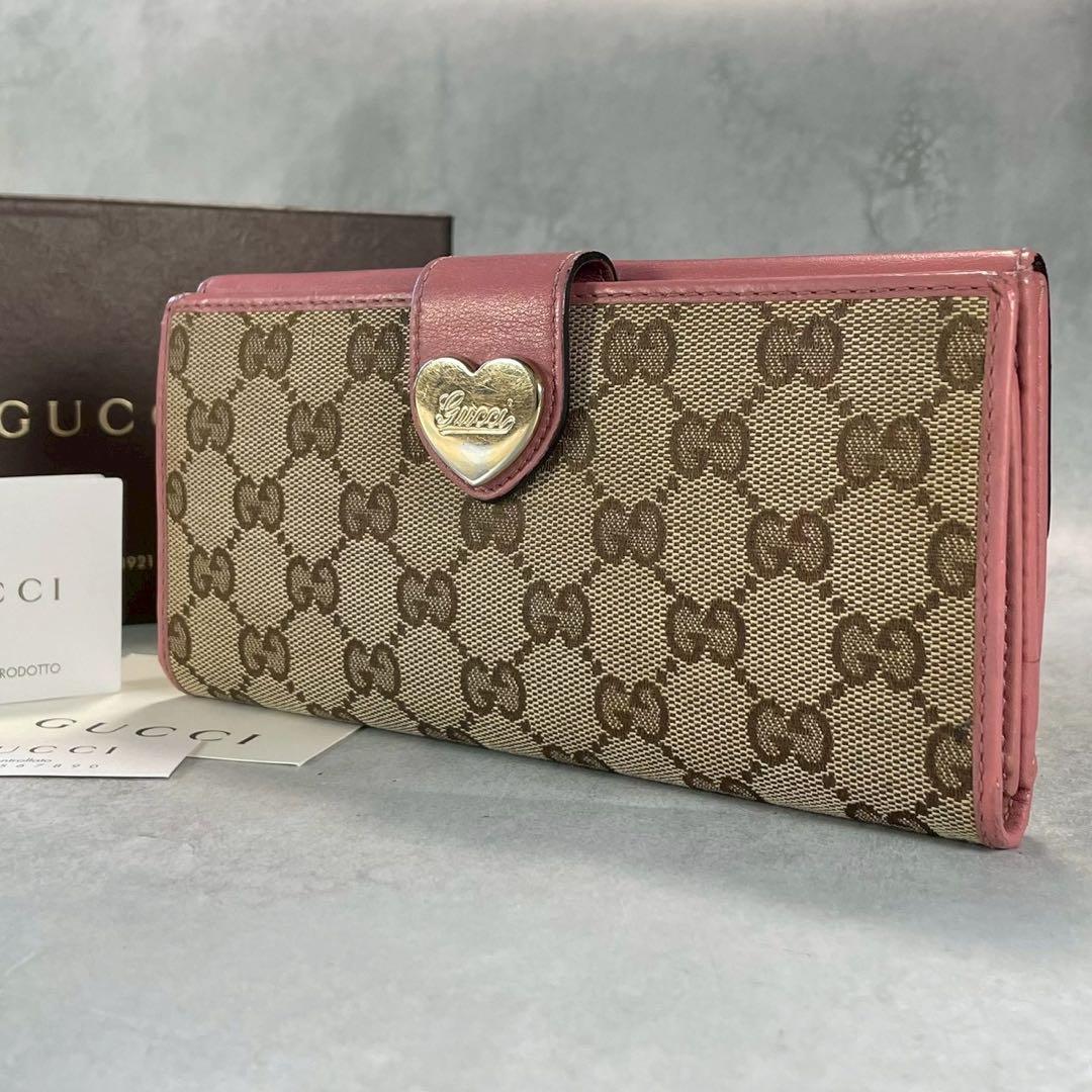 グッチ GUCCI ラブリーハート GGキャンバス 長財布 Wホック ピンク