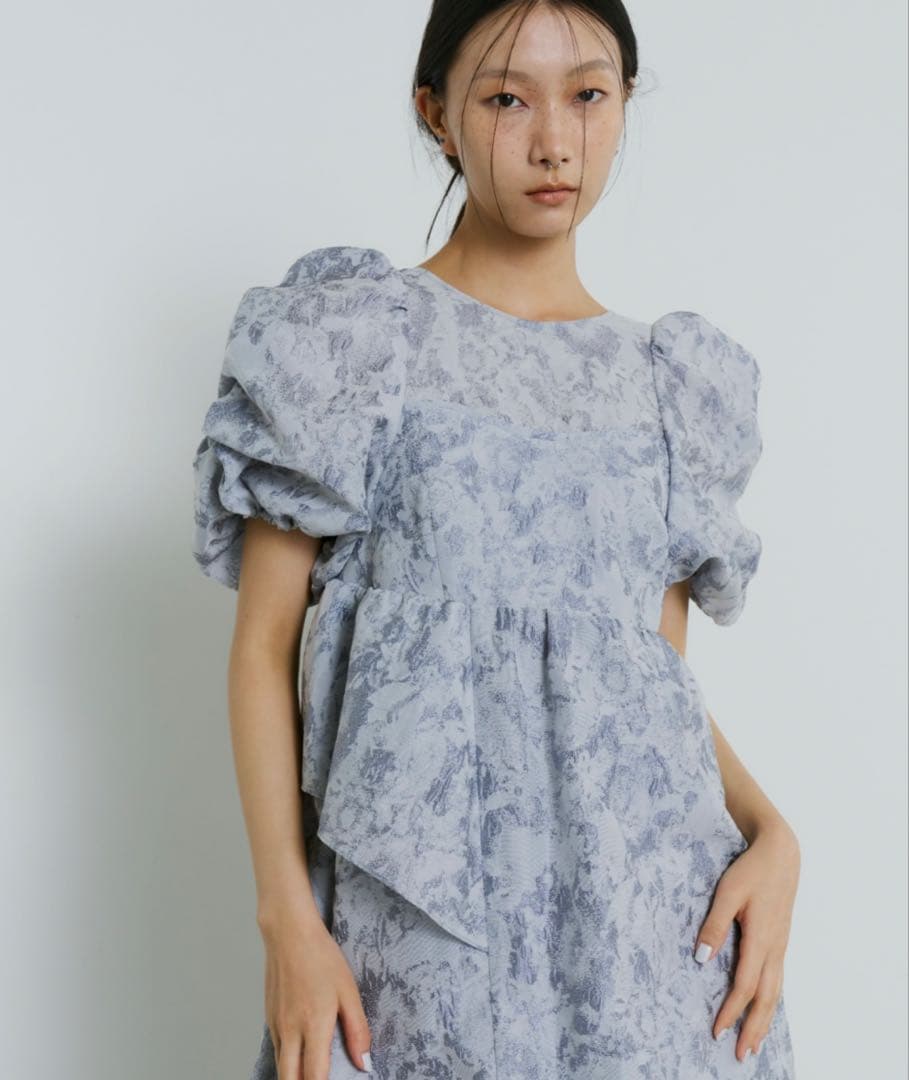 ANDRESD バブルスリーブジャガードドレス　Sサイズ