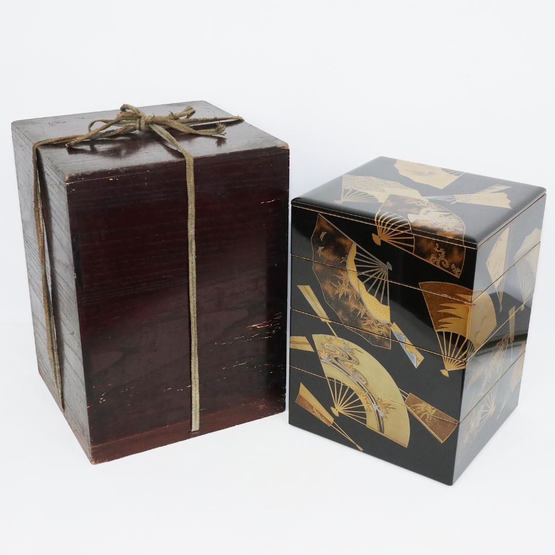 蒔絵 金蒔絵 重箱 4段 扇 漆 共箱