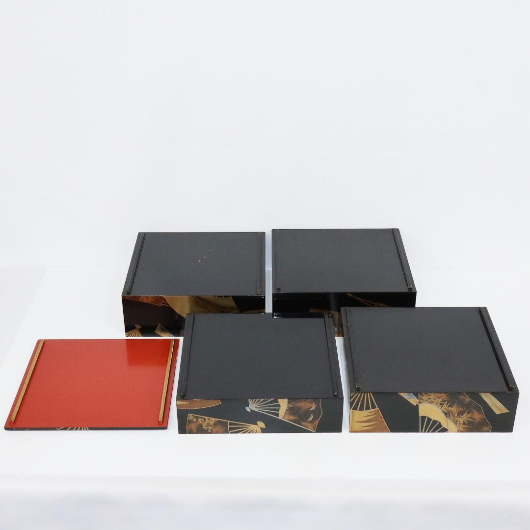 蒔絵 金蒔絵 重箱 4段 扇 漆 共箱