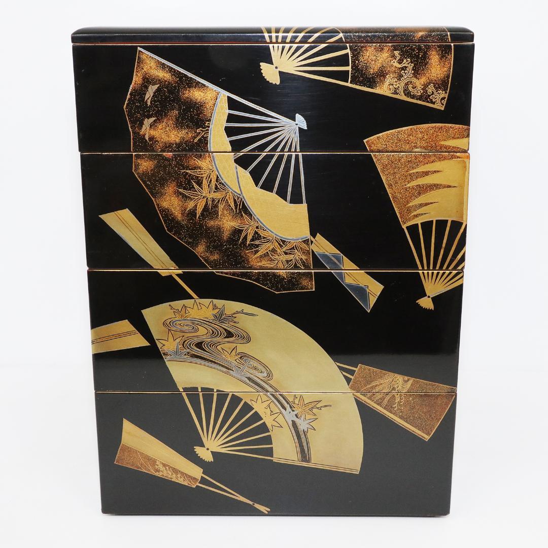 蒔絵 金蒔絵 重箱 4段 扇 漆 共箱