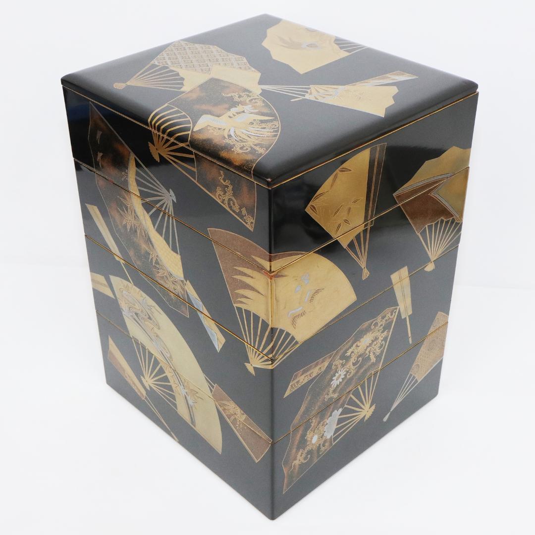 蒔絵 金蒔絵 重箱 4段 扇 漆 共箱
