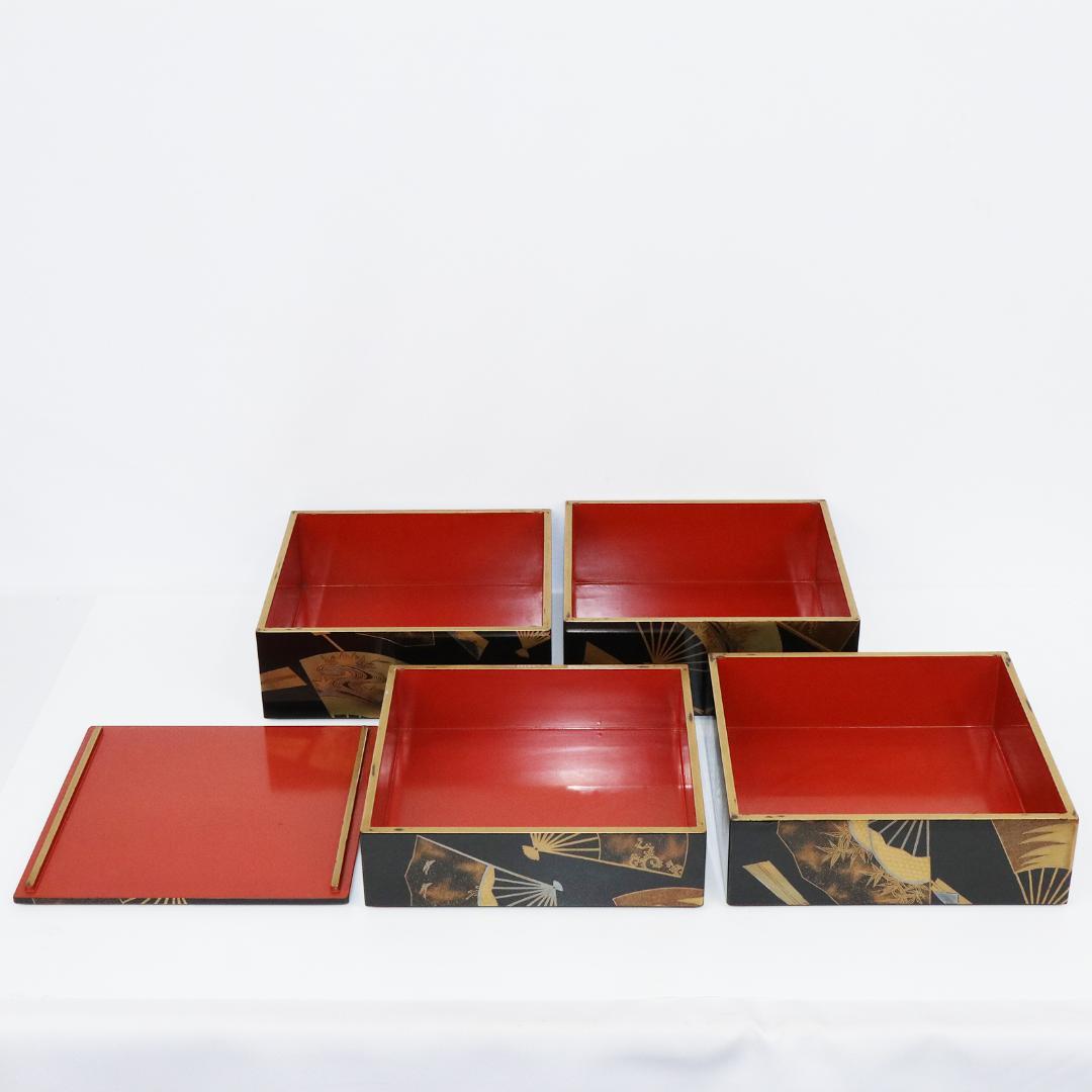 蒔絵 金蒔絵 重箱 4段 扇 漆 共箱