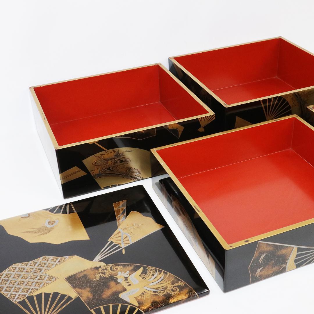 蒔絵 金蒔絵 重箱 4段 扇 漆 共箱