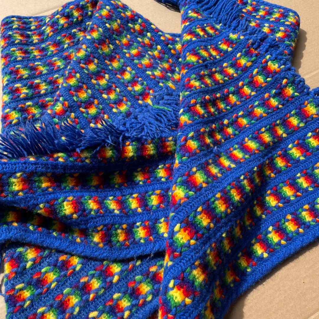 貴重！70's〜アメリカアンティーク　ニットラグ　USAヴィンテージ雑貨レトロ