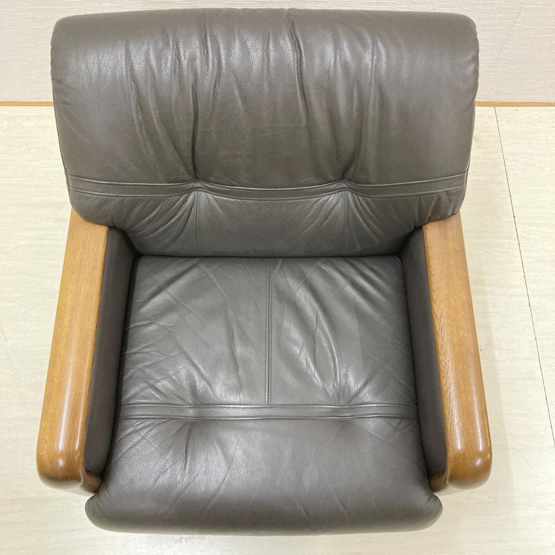 【カリモク】本革 一人掛けソファ シングルソファ レザー アームチェア B