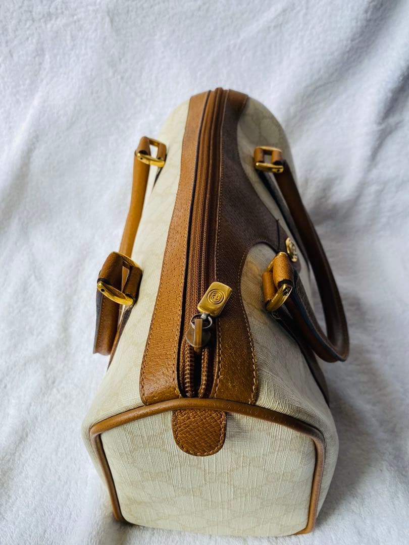 ホワイト/ブラウン ボストンバッグ