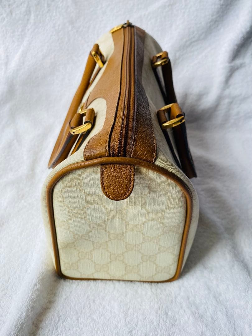 ホワイト/ブラウン ボストンバッグ