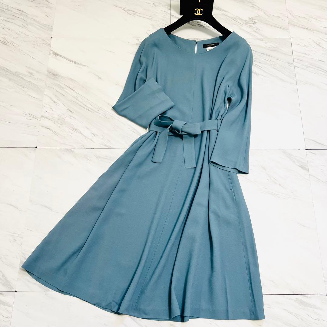 美品♡ マックスマーラ ロングワンピース リボンベルト フレア L相当