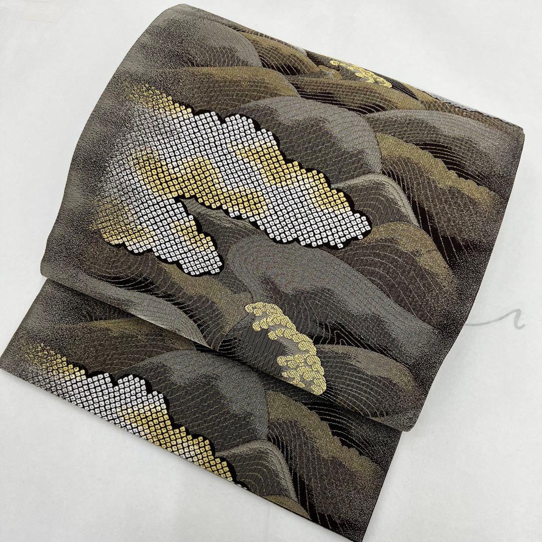 正絹　6通袋帯　荒波　鹿の子織り出し