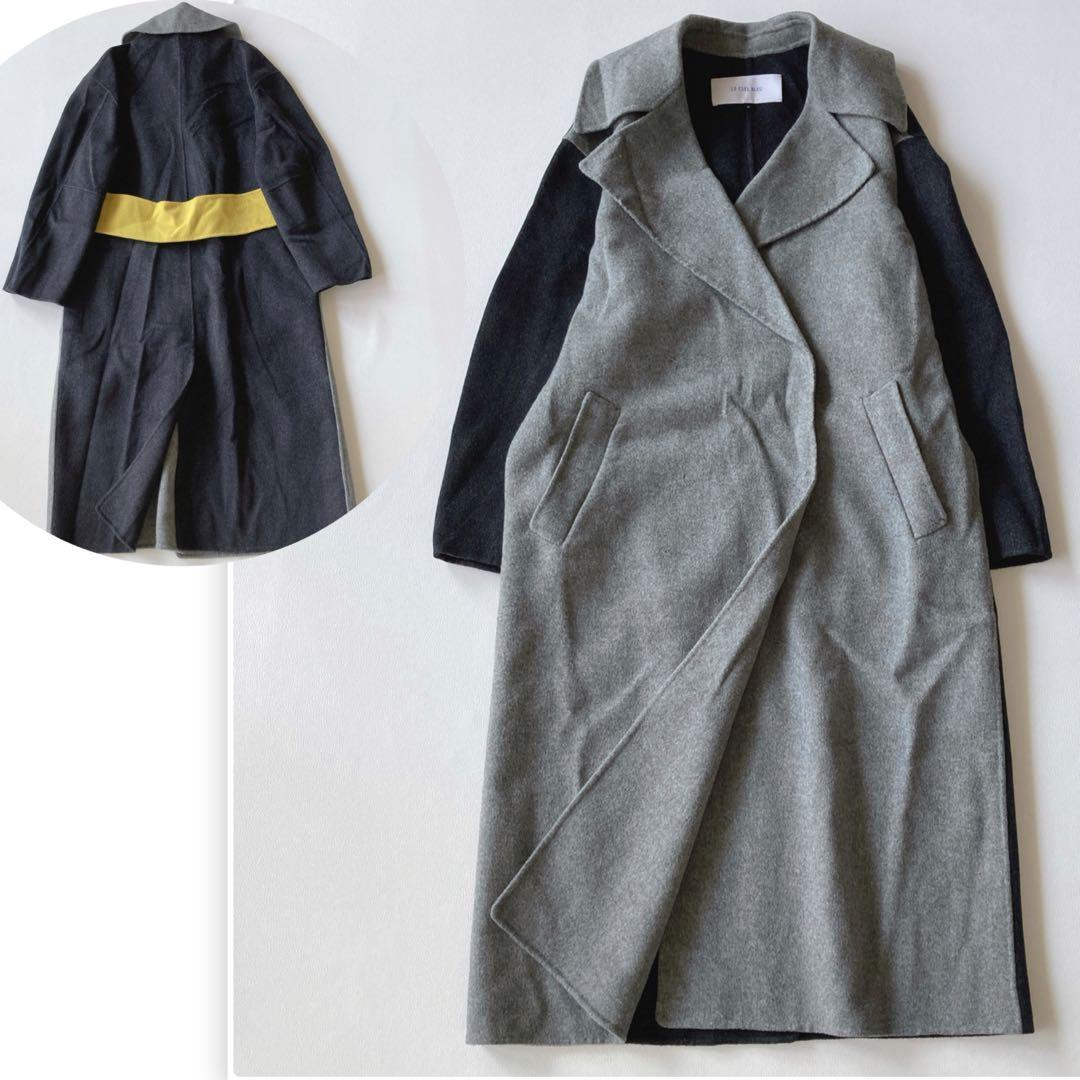 ルシェルブルー　ダブルフェイスミックスカラーコート　ウール　バイカラー　36