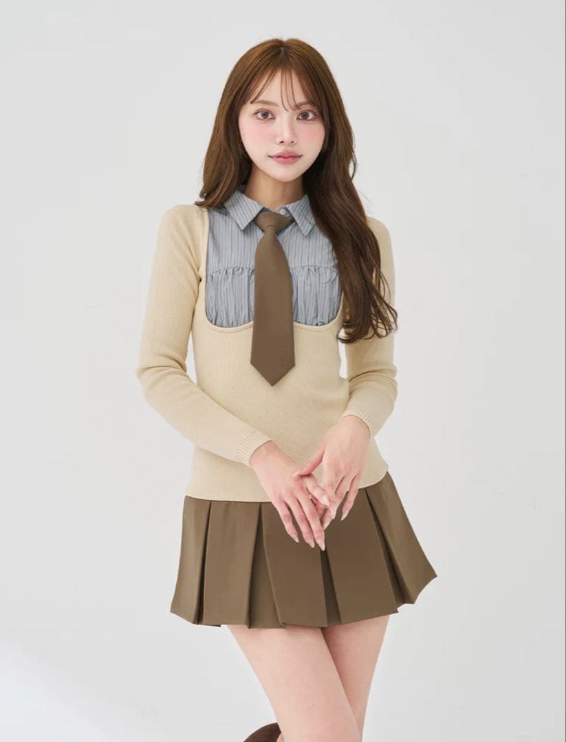 Darich　ダーリッチ　ネクタイシャツドッキングニットミニワンピース FL