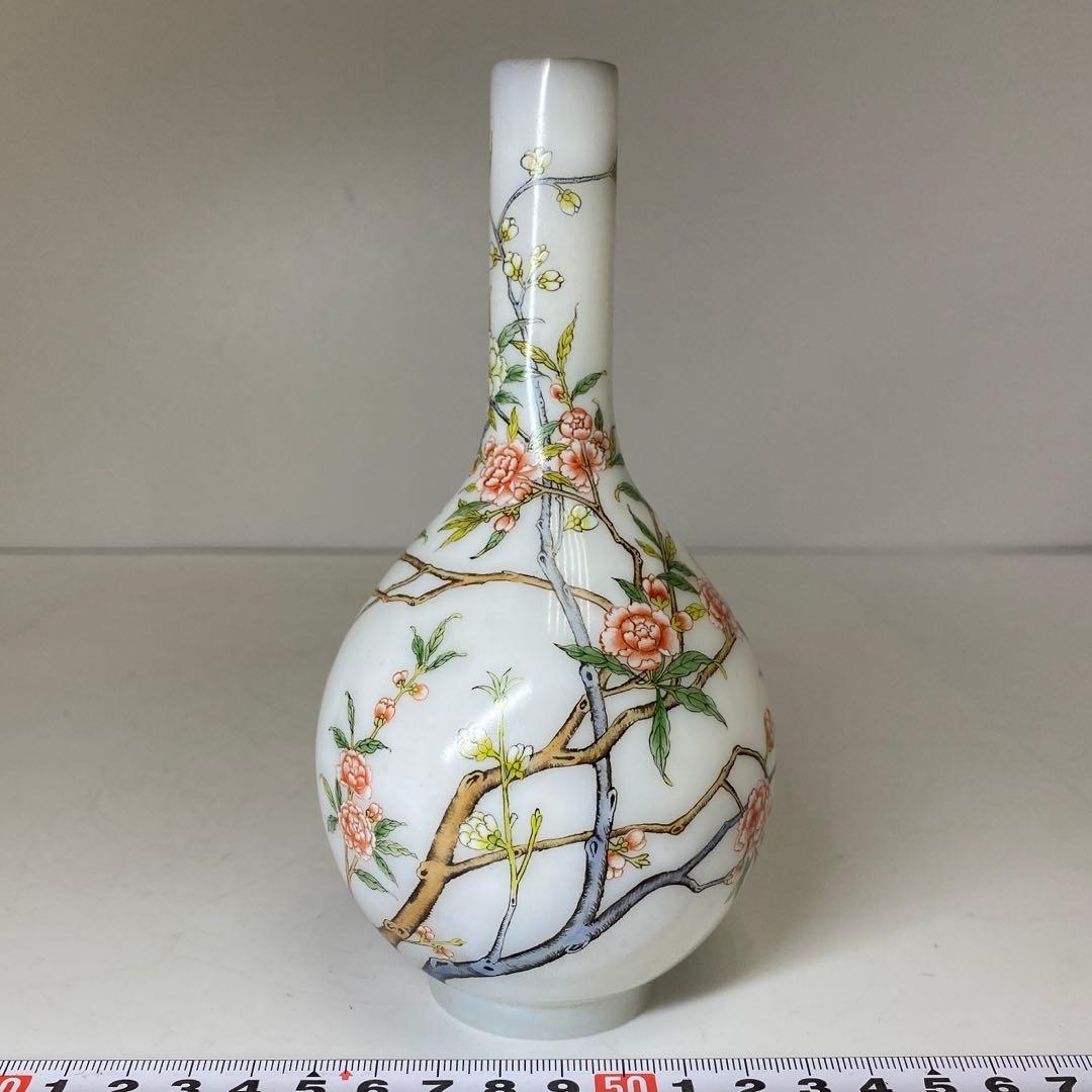 中国美術 乾隆年製 ガラス花入 h16.5cm 東キ8-0121①