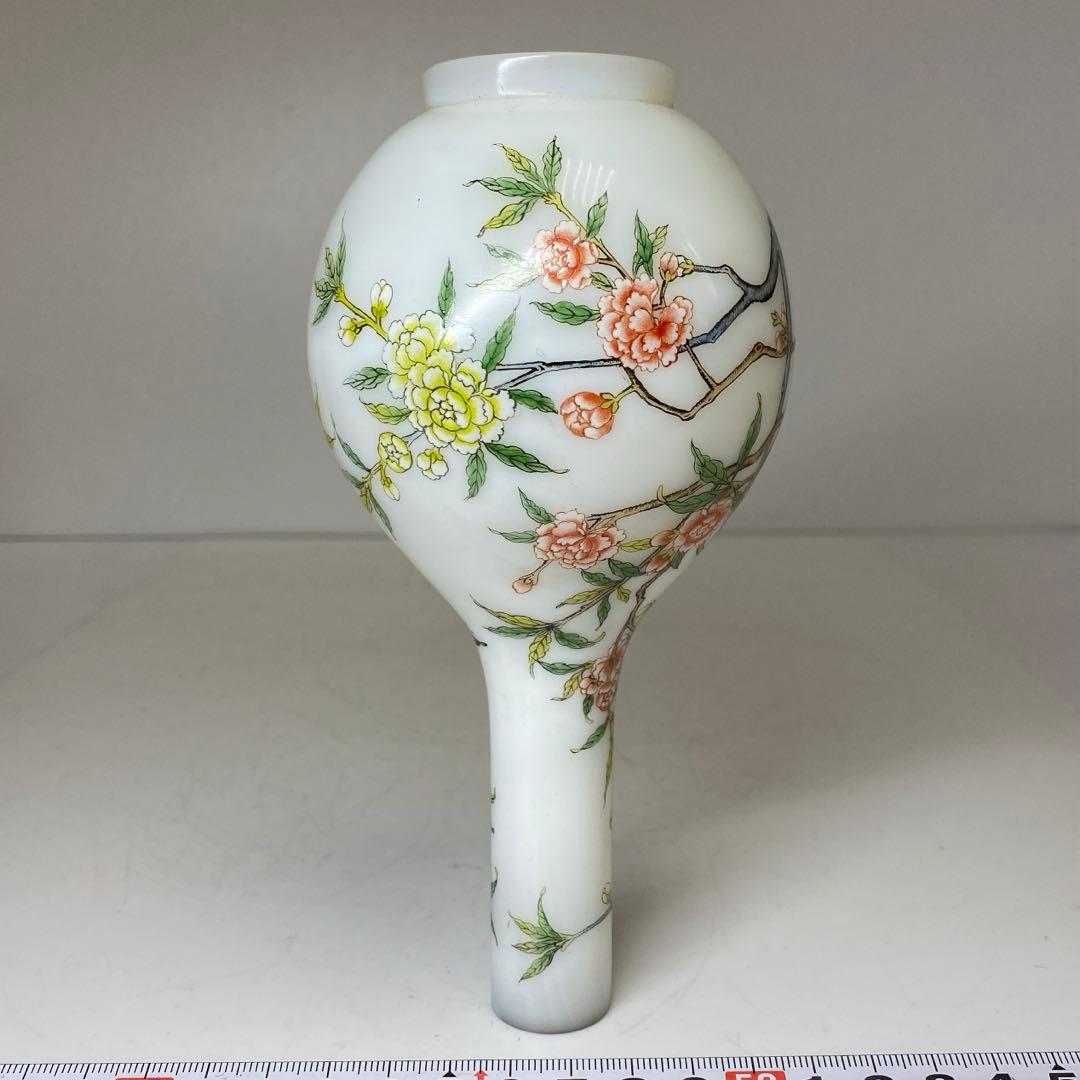 中国美術 乾隆年製 ガラス花入 h16.5cm 東キ8-0121①