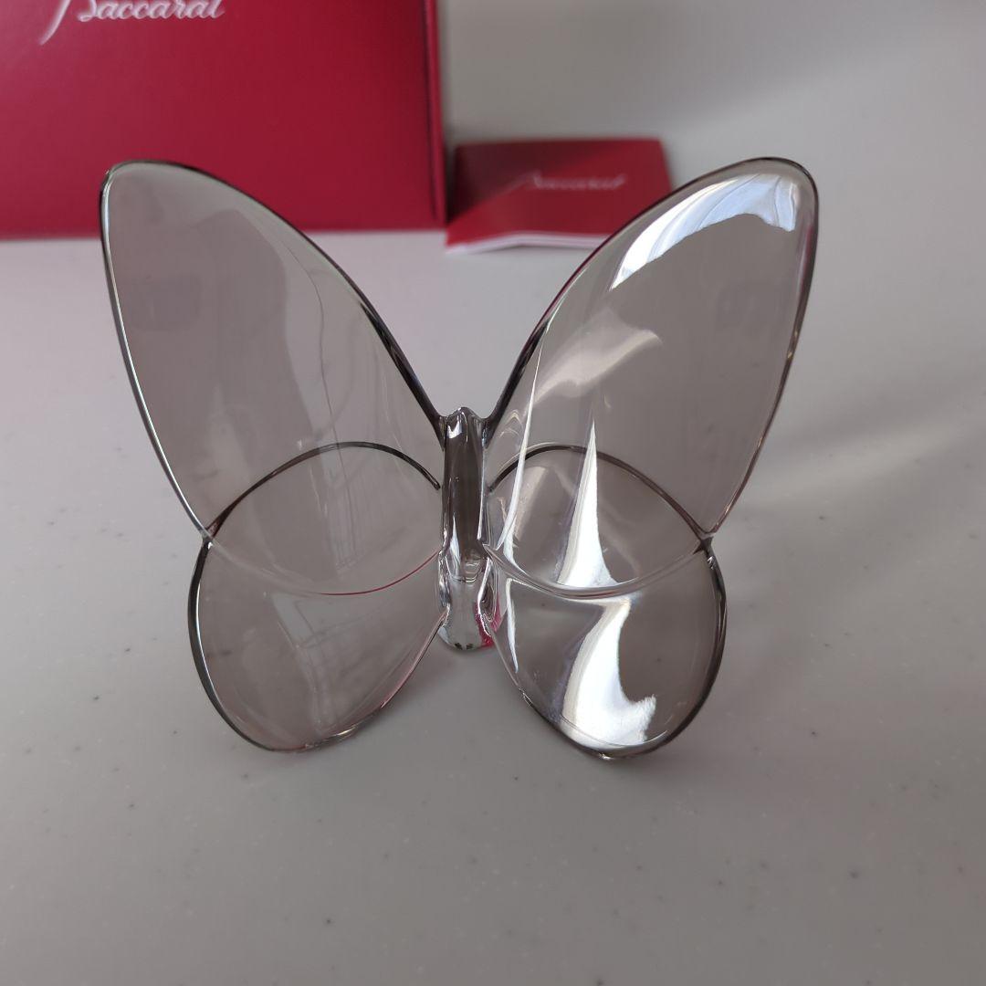 バカラ ラッキーバタフライ パピヨン グレー 置き物 クリスタル　置き物