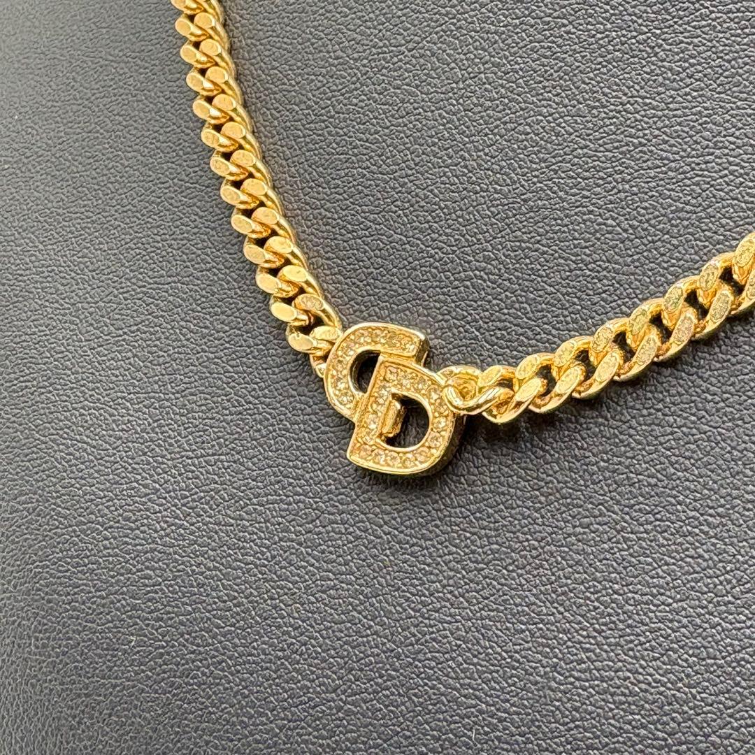 美品 ✨ クリスチャンディオール CDロゴ ラインストーン ネックレス ゴールド