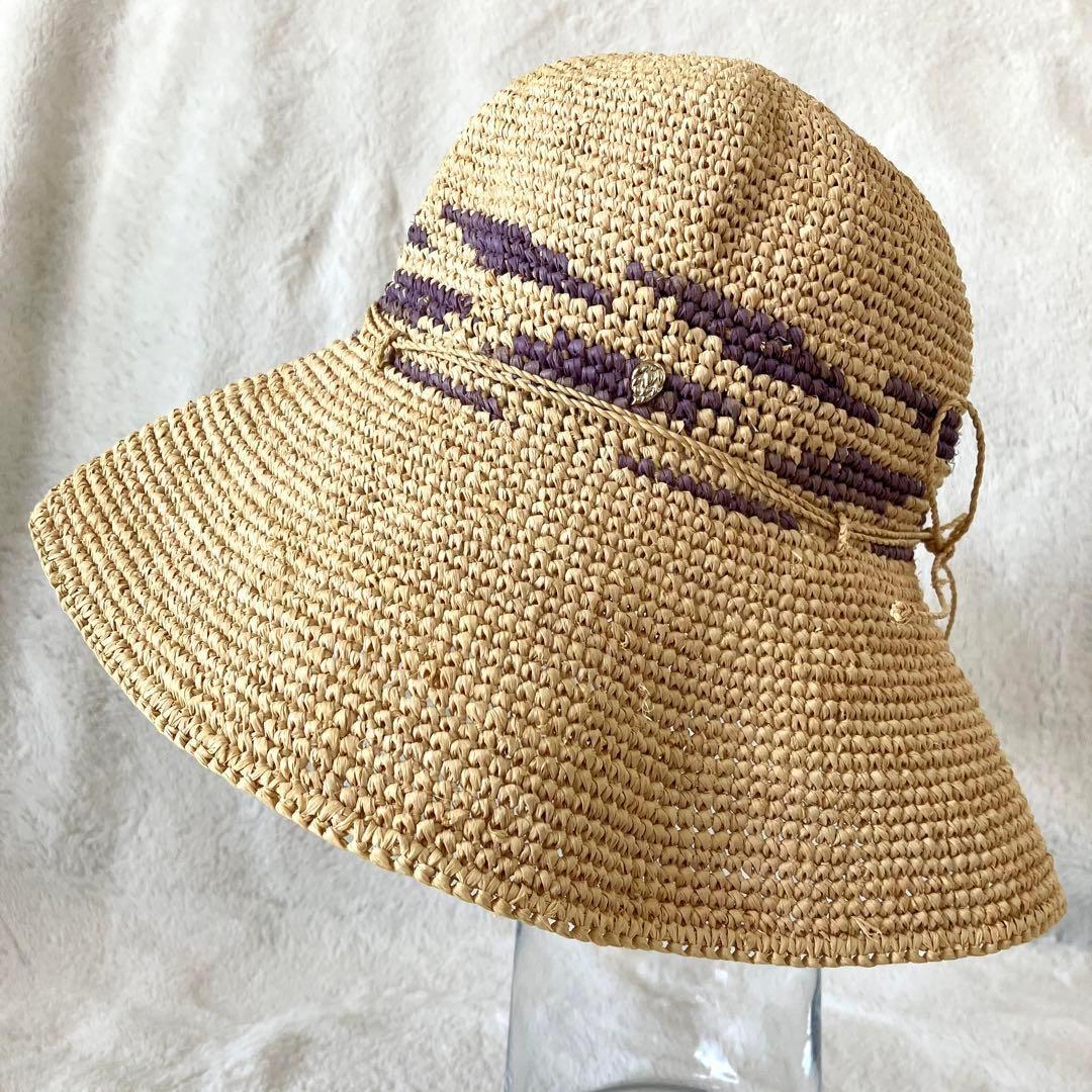 超希少 ヘレンカミンスキー ラフィア ローラプルハット ナチュラル×パープル