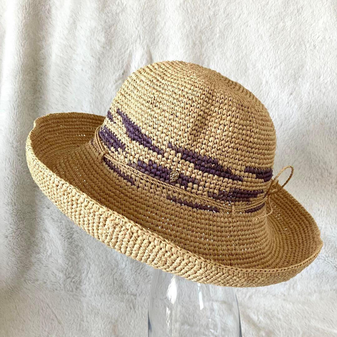 超希少 ヘレンカミンスキー ラフィア ローラプルハット ナチュラル×パープル