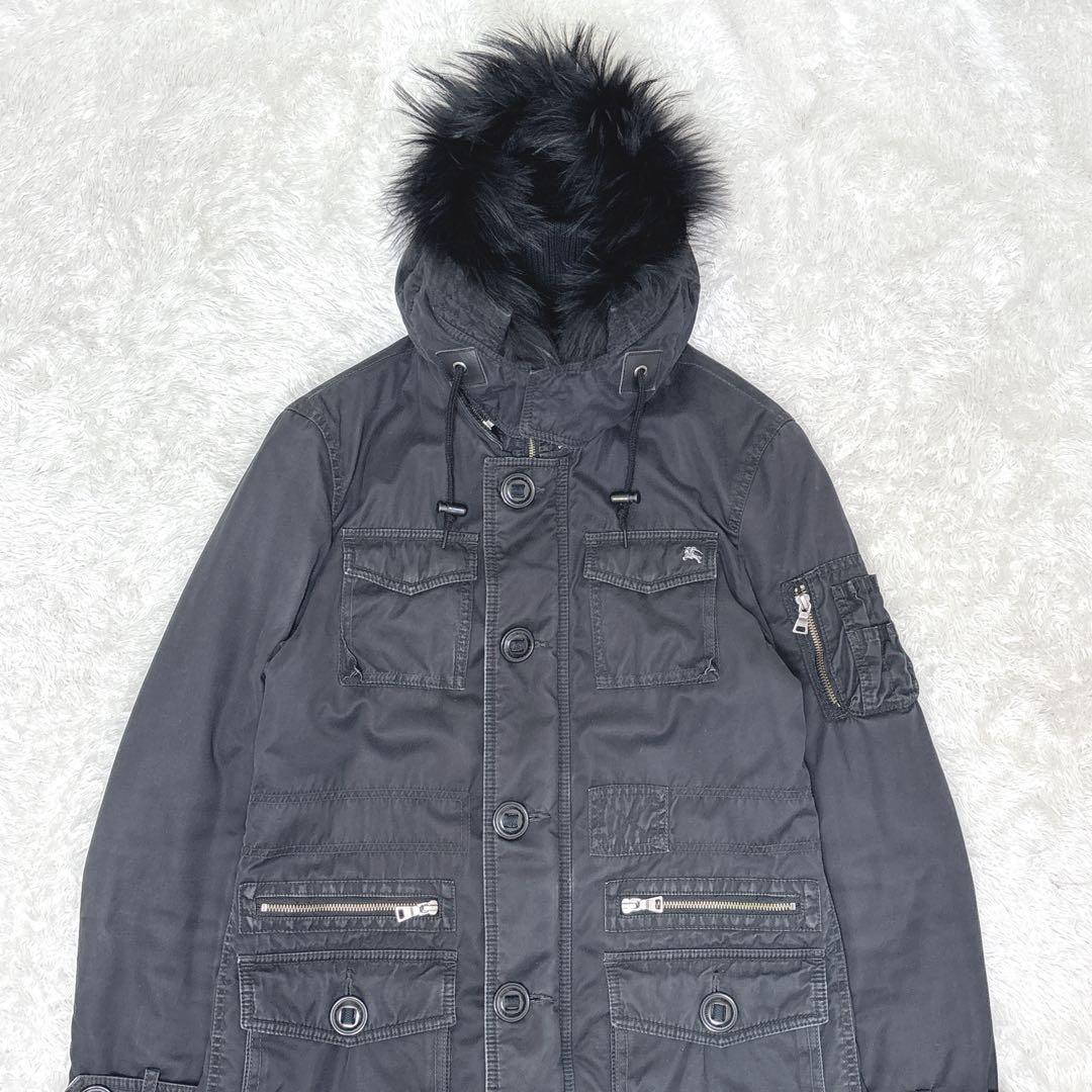 BURBERRY BLACK LABEL ラクーンファー　モッズコート ブラック