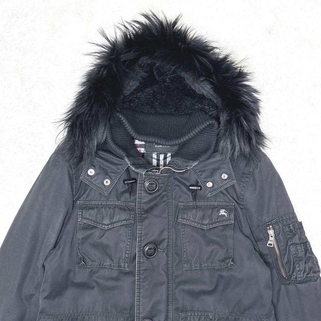 BURBERRY BLACK LABEL ラクーンファー　モッズコート ブラック