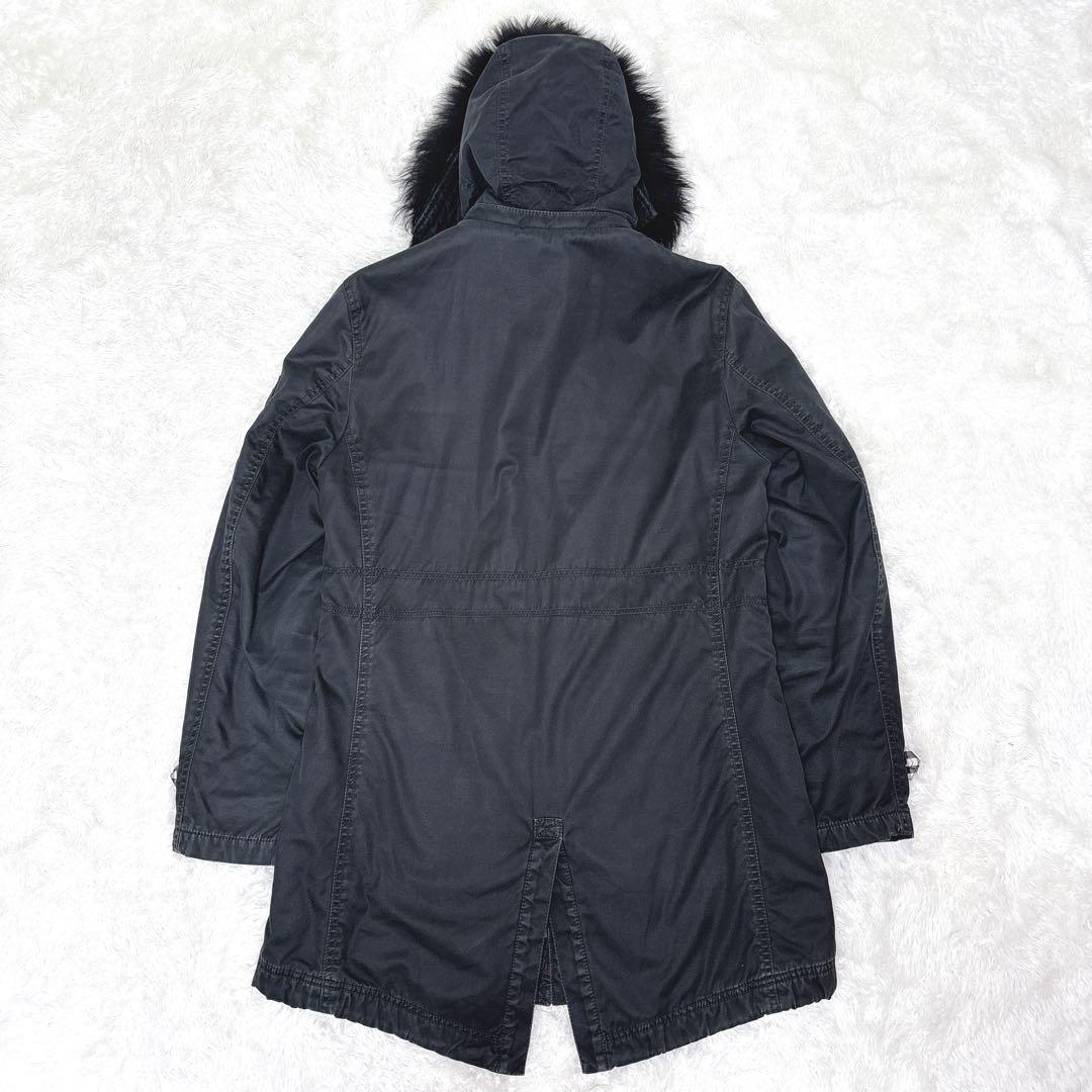 BURBERRY BLACK LABEL ラクーンファー　モッズコート ブラック