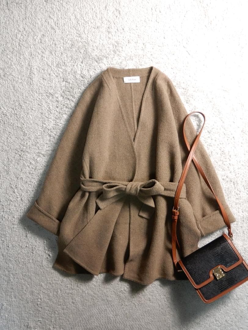 ミラオーウェン ウールブレンド ウエストリボン リバー コート F