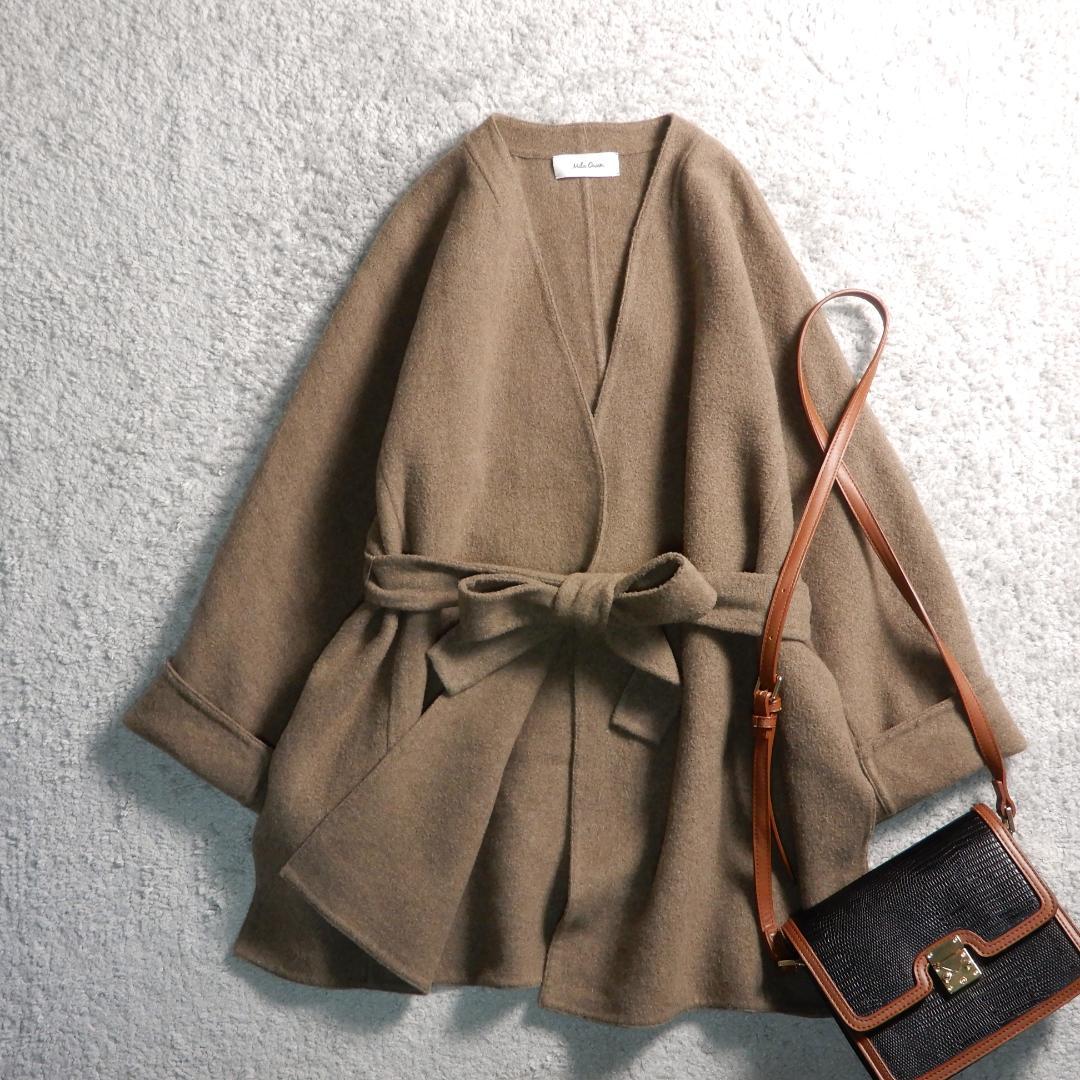 ミラオーウェン ウールブレンド ウエストリボン リバー コート F