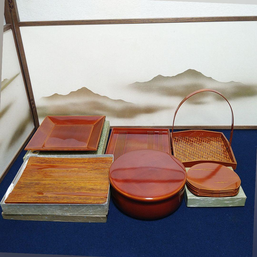 AJ48 春慶塗り 菓子器 菓子皿 盆 花器 まとめて6点 飛騨高山春慶塗り