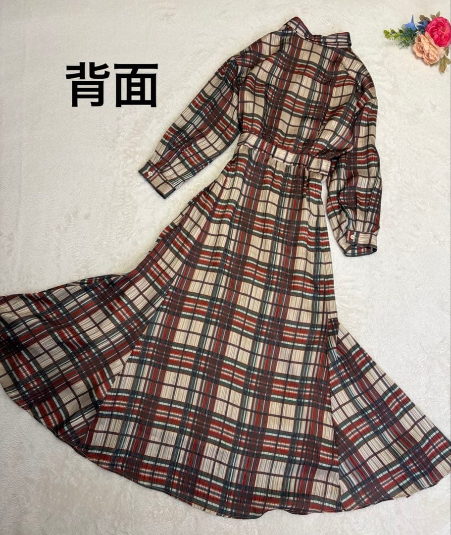 AMERI 夏帆さん着用　チェック　フレア　ロングワンピース　長袖　アメリ