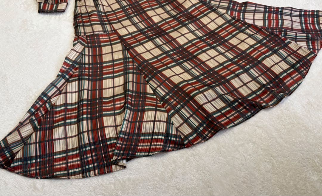 AMERI 夏帆さん着用　チェック　フレア　ロングワンピース　長袖　アメリ