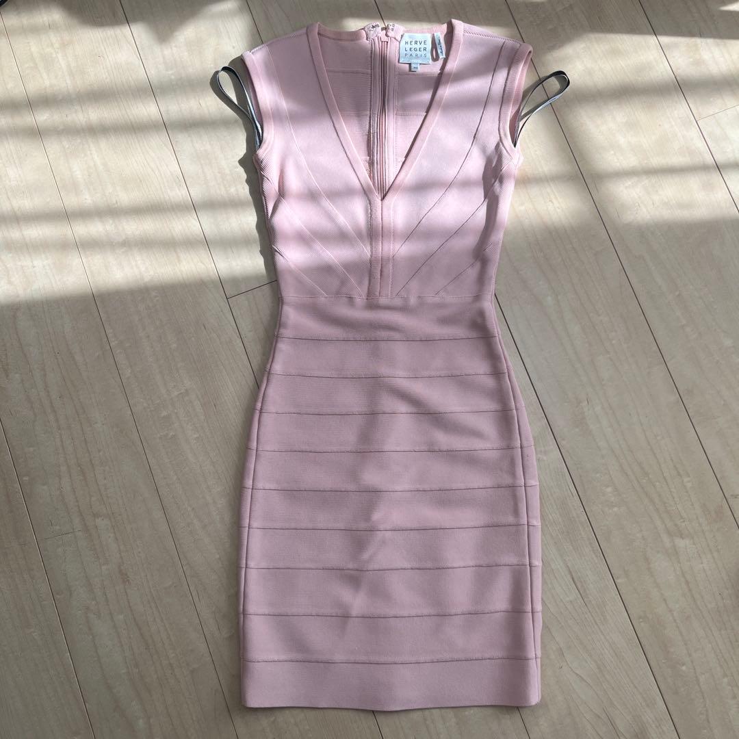 HERVE LEGER ピンク ノースリーブ ワンピース XXS