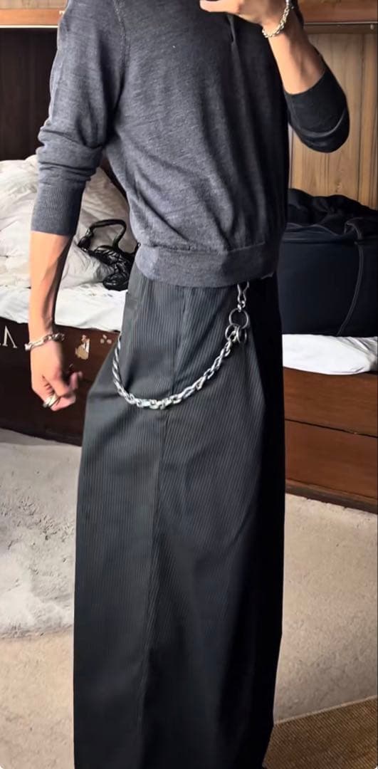 【CS】stripe cross tuck drape slacks