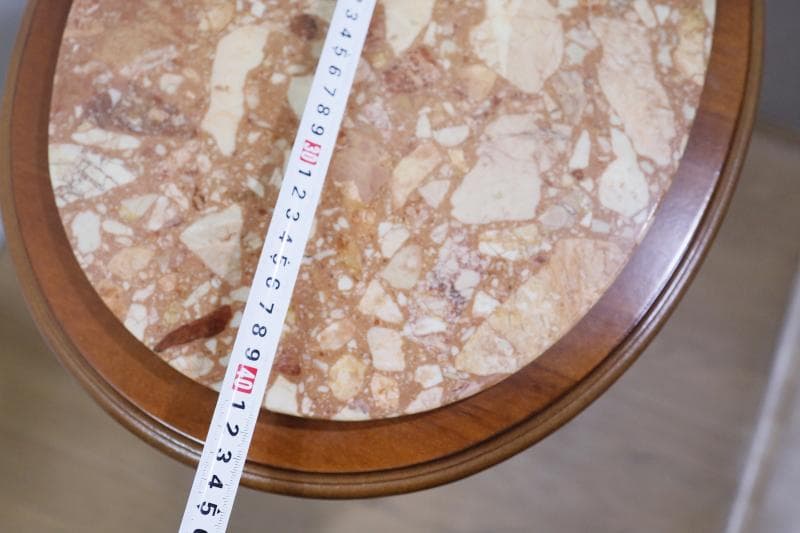 ◆イタリア製クラシカル家具 【大理石】オーバル型 　サイドテーブル 籐編み ①