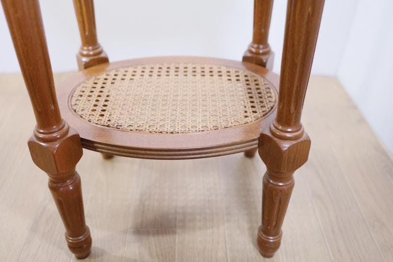 ◆イタリア製クラシカル家具 【大理石】オーバル型 　サイドテーブル 籐編み ①