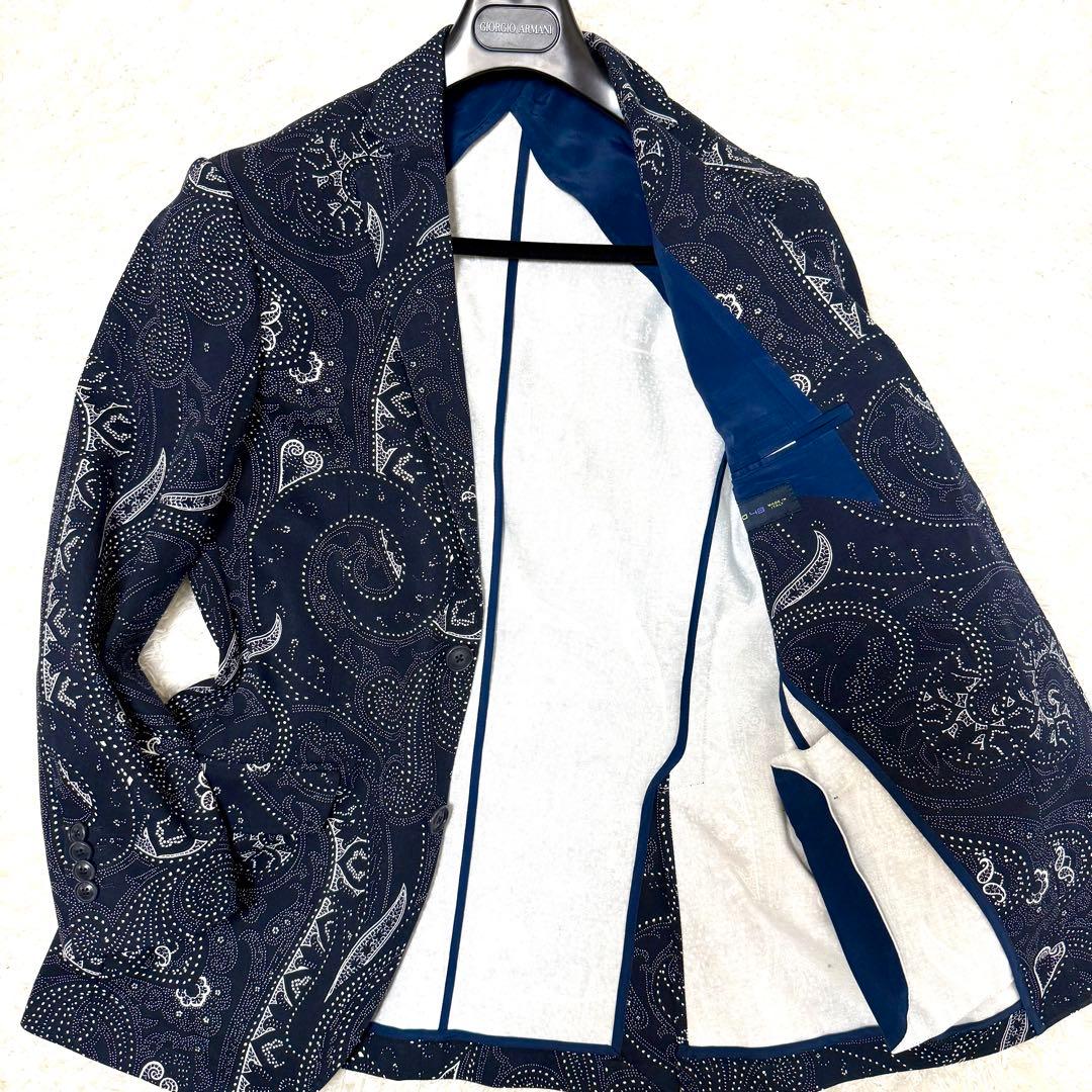 未使用品　エトロ　テーラードジャケット　ペイズリー柄　ネイビー　48 コットン