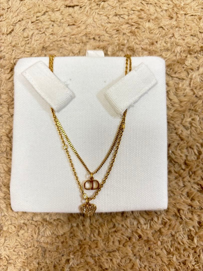 【MM】ディオール CDハート ネックレス GP×ラインストーン ゴールド