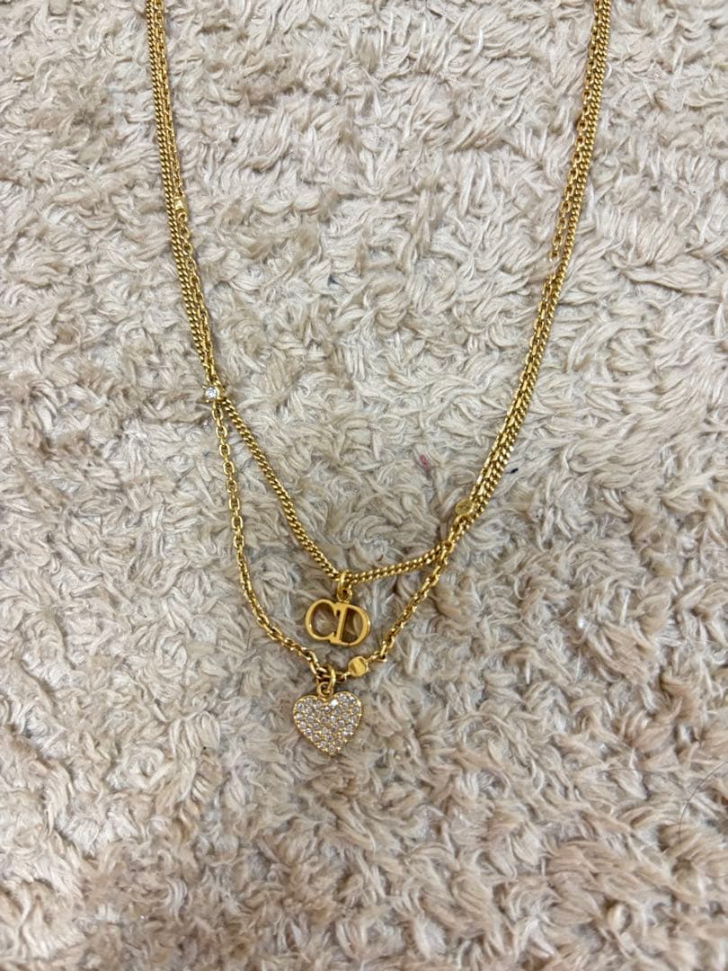 【MM】ディオール CDハート ネックレス GP×ラインストーン ゴールド