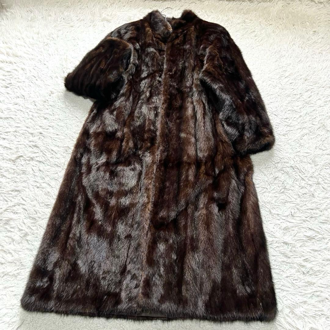 着丈110cm ダークミンク ロング丈 リアルファーコート 本毛皮 13号